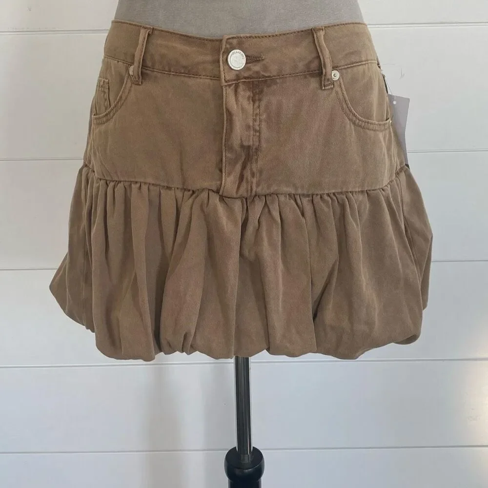 Blank NYC Light Brown Denim Balloon Mini Skirt Size 27 NWT